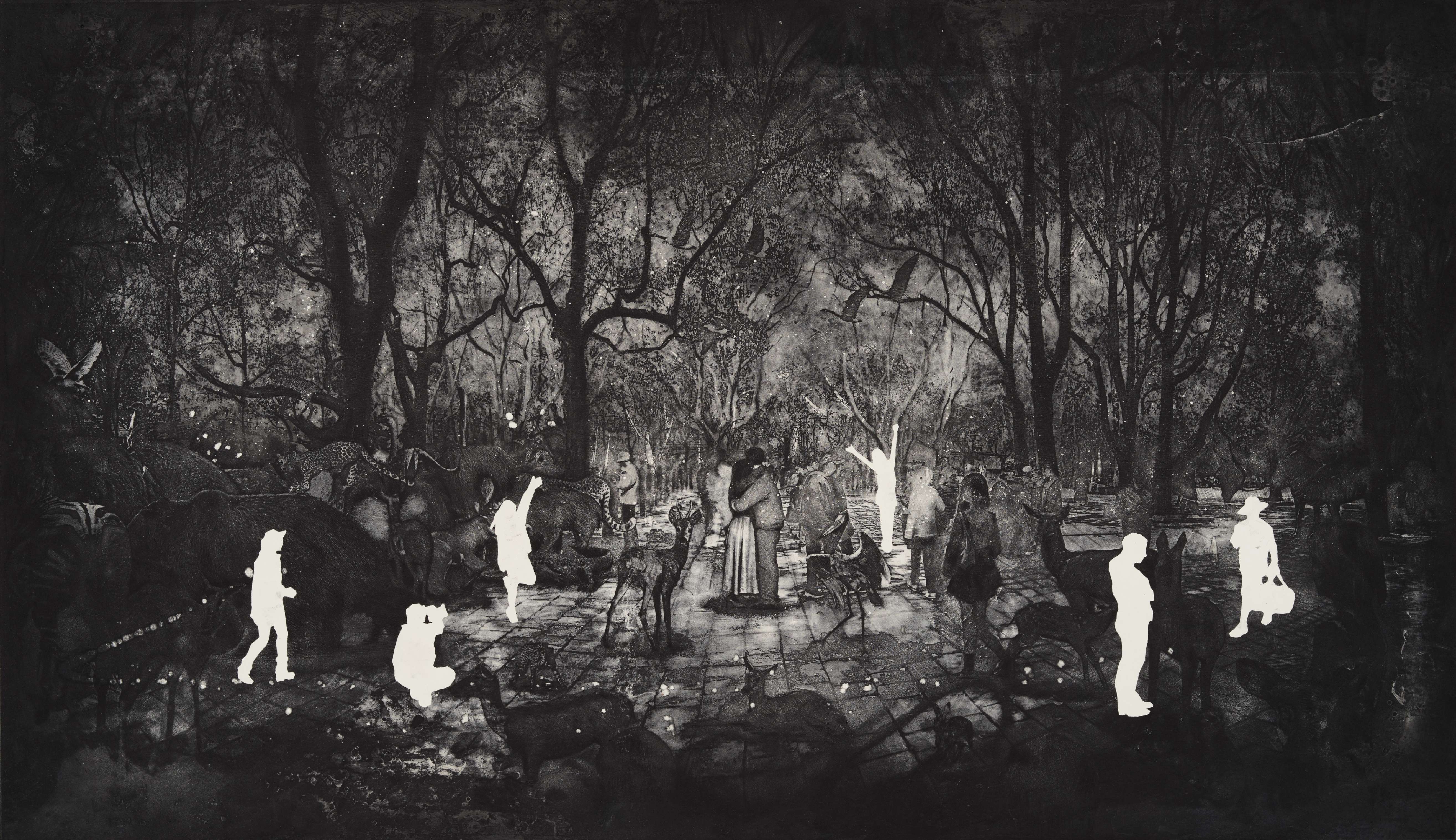 作品图片:版画—徐岩—《公园系列—拥抱》.jpg image.jpg